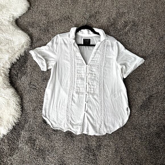 Abercrombie & Fitch Button Front Shirt With Lace Detail Size Medium - Picture 1 of 5